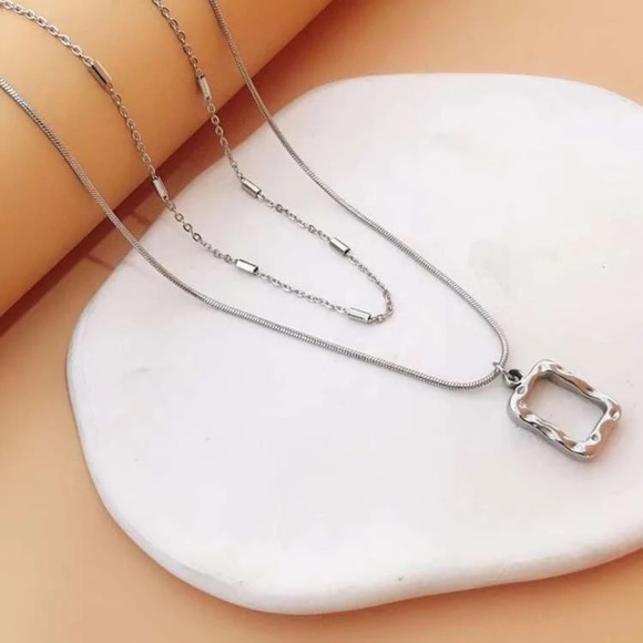 Silver 2 Piece Geo Charm Necklace Set - Picture 3 of 8